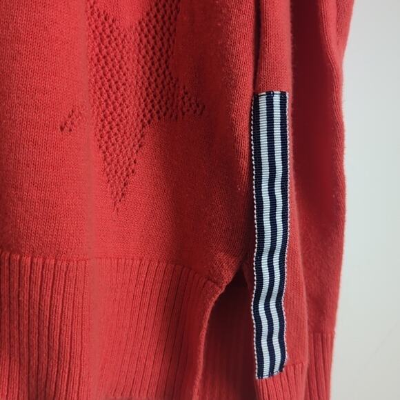 Oversized Cotton Casual Sweater Orange with Open Knit Stars Pattern Size Small - Picture 9 of 11